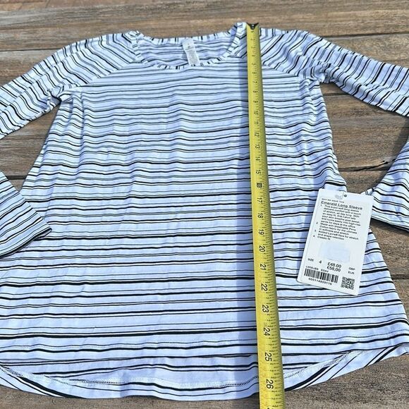 Lululemon Emerald Long Sleeve‎ Cut Back Stripe White Black size 4 NWT - Picture 4 of 7